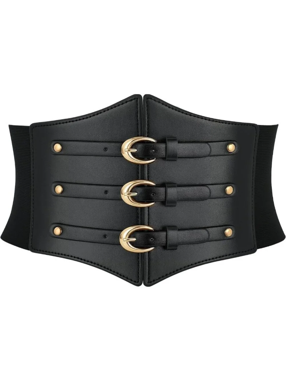 Wide Elastic Corset Belt for Women | Underbust PU Leather Waist Belt with Gold
